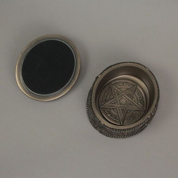 Baphomet With Inverted Pentagram Bronze Finished Round Trinket Box - Picture 3 of 3